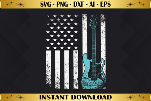 Bass Guitar Player American Flag Graphics for Crafts
