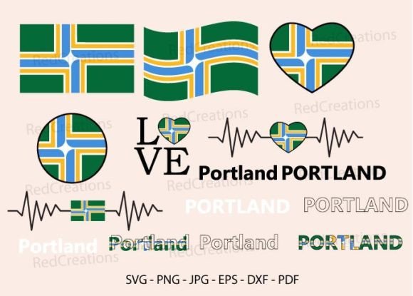 Portland Flag Bundle Svg, Love, Waving