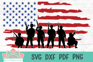 Soldiers With American Flag Cut File for Branding