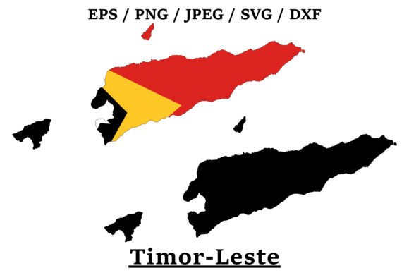 Timor-Leste National Flag Map Design Graphics for Crafts